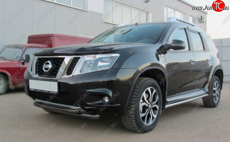 5 799 р. Защита переднего бампера Slitkoff (Ø 42+Ø 42, двойная). Nissan Terrano D10 дорестайлинг (2013-2016) (Сталь с полимерным покрытием. Цвет: черный)  с доставкой в г. Таганрог