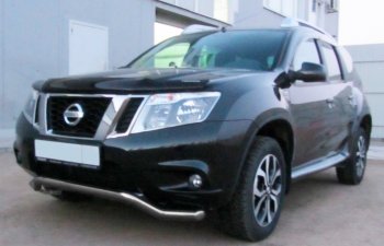 7 299 р. Защита переднего бампера Slitkoff (Ø 57, волна).  Nissan Terrano  D10 (2013-2016) дорестайлинг (Сталь с полимерным покрытием. Цвет: серебристый)  с доставкой в г. Таганрог. Увеличить фотографию 1