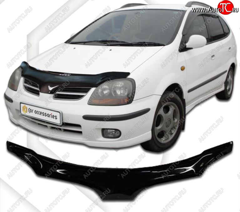 2 199 р. Дефлектор капота CA-Plastiс exclusive  Nissan Tino (1998-2003) V10 доресталийнг (Classic черный, Без надписи)  с доставкой в г. Таганрог