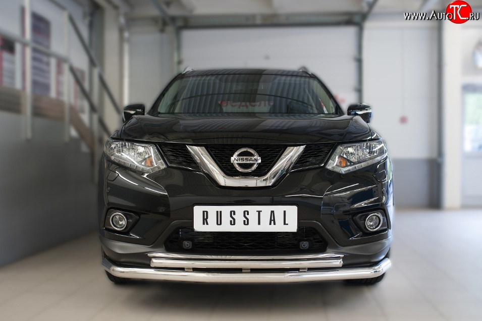 16 599 р. Защита переднего бампера (2 трубыØ63 и 42 мм, нержавейка) SLITKOFF  Nissan X-trail  3 T32 (2013-2018) дорестайлинг  с доставкой в г. Таганрог