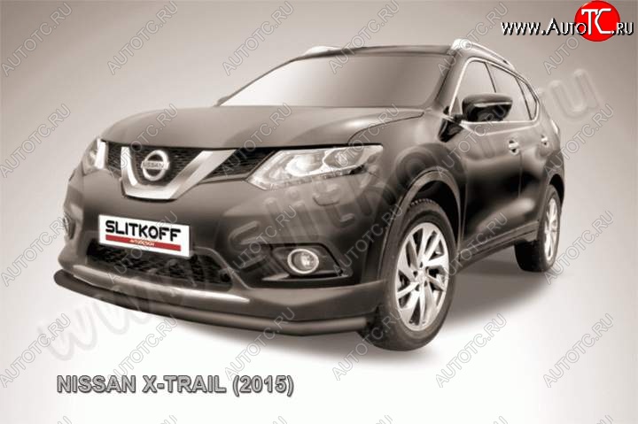 8 349 р. Защита переднего бампер Slitkoff  Nissan X-trail  3 T32 (2013-2018) дорестайлинг (Цвет: серебристый)  с доставкой в г. Таганрог