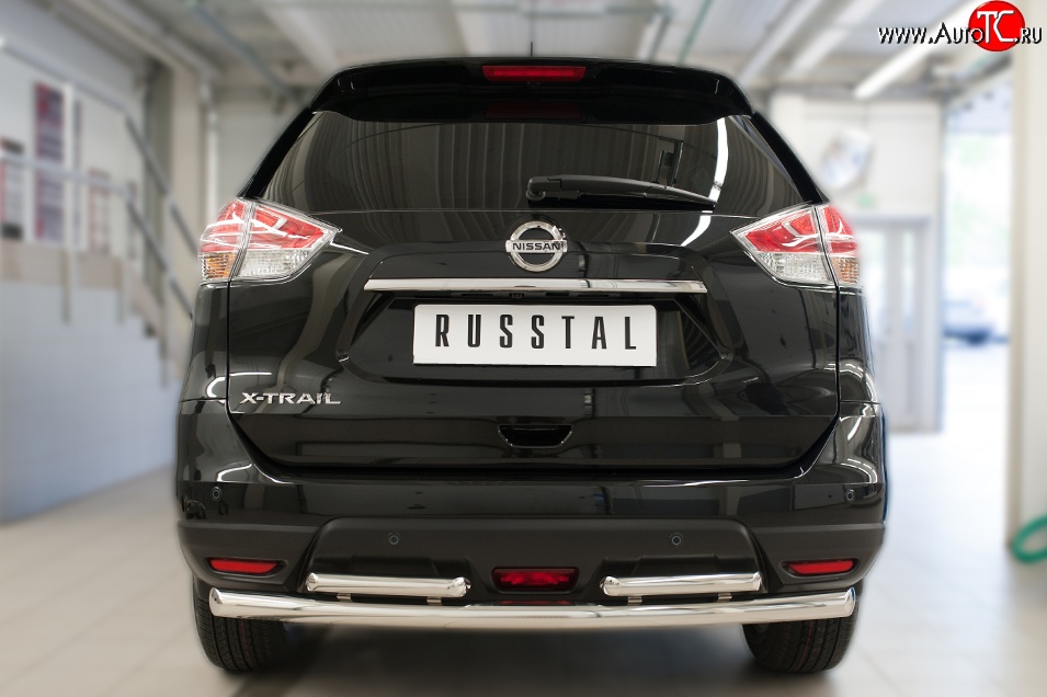 13 649 р. Защита заднего бампера (Ø63 и 42 мм, уголки, нержавейка) SLITKOFF Nissan X-trail 3 T32 рестайлинг (2017-2022)  с доставкой в г. Таганрог