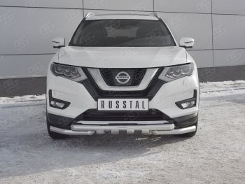 22 599 р. Защита переднего бампера (Ø63 мм с клыками, нержавейка) SLITKOFF Nissan X-trail 3 T32 дорестайлинг (2013-2018)  с доставкой в г. Таганрог. Увеличить фотографию 1