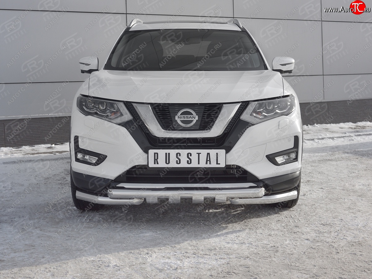 22 599 р. Защита переднего бампера (Ø63 мм с клыками, нержавейка) SLITKOFF Nissan X-trail 3 T32 дорестайлинг (2013-2018)  с доставкой в г. Таганрог