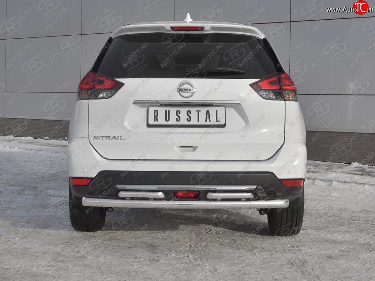 18 449 р. Защита заднего бампера (Ø63 и 42 мм , нержавейка) RUSSTAL Nissan X-trail 3 T32 рестайлинг (2017-2022)  с доставкой в г. Таганрог