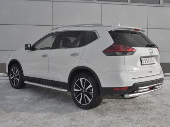 18 449 р. Защита заднего бампера (Ø63 и 42 мм , нержавейка) RUSSTAL Nissan X-trail 3 T32 рестайлинг (2017-2022)  с доставкой в г. Таганрог. Увеличить фотографию 2