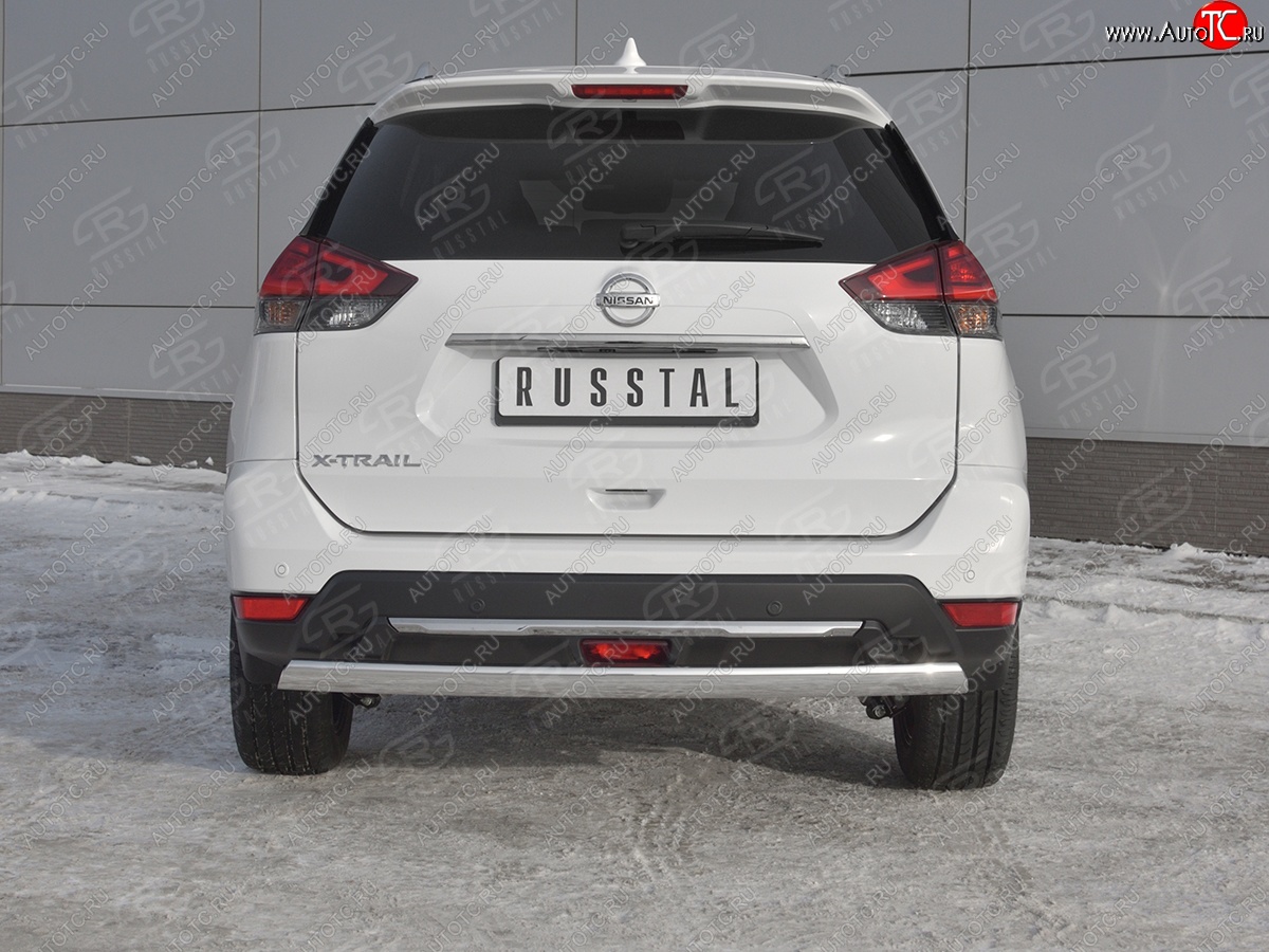 11 999 р. Защита заднего бампера (Ø75x42 мм, нержавейка) Russtal  Nissan X-trail  3 T32 (2017-2022) рестайлинг  с доставкой в г. Таганрог