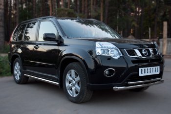 18 749 р. Защита переднего бампера (2 трубы Ø63 и 42 мм, нержавейка) SLITKOFF Nissan X-trail 2 T31 рестайлинг (2010-2015)  с доставкой в г. Таганрог. Увеличить фотографию 2