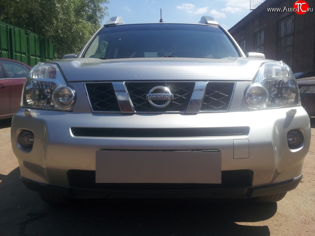 1 229 р. Сетка верхнего воздухозаборника переднего бампера Russtal  Nissan X-trail  2 T31 (2007-2011) дорестайлинг (черная)  с доставкой в г. Таганрог