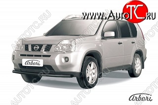 6 119 р. Защита переднего бампера (рестайлинг) Arbori (черная, 1 труба d57 mm). Nissan X-trail 2 T31 дорестайлинг (2007-2011)  с доставкой в г. Таганрог