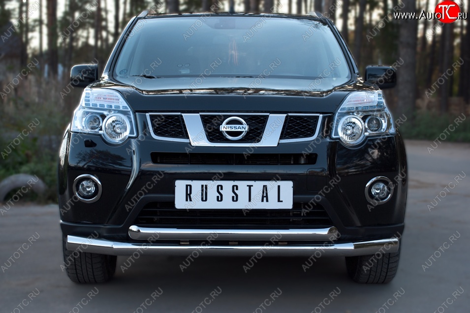 19 999 р. Защита переднего бампера (2 трубыØ76 и 63 мм, нержавейка) SLITKOFF Nissan X-trail 2 T31 рестайлинг (2010-2015)  с доставкой в г. Таганрог