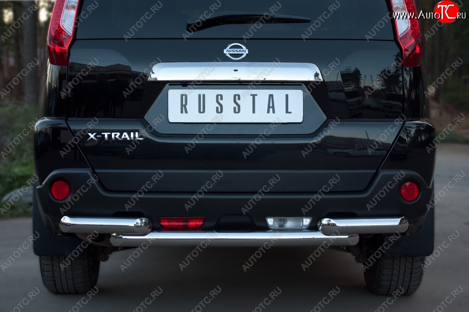 16 599 р. Защита заднего бампера (2 трубы Ø63, нержавейка) SLITKOFF  Nissan X-trail  2 T31 (2010-2015) рестайлинг  с доставкой в г. Таганрог