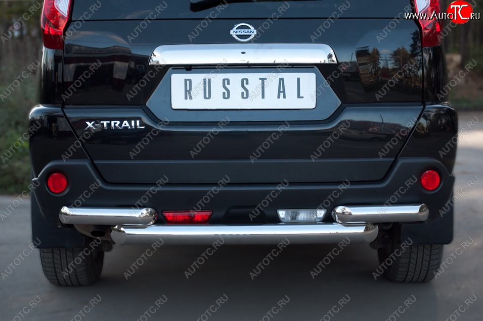 15 699 р. Защита заднего бампера (2 трубы Ø76, нержавейка) SLITKOFF  Nissan X-trail  2 T31 (2010-2015) рестайлинг  с доставкой в г. Таганрог