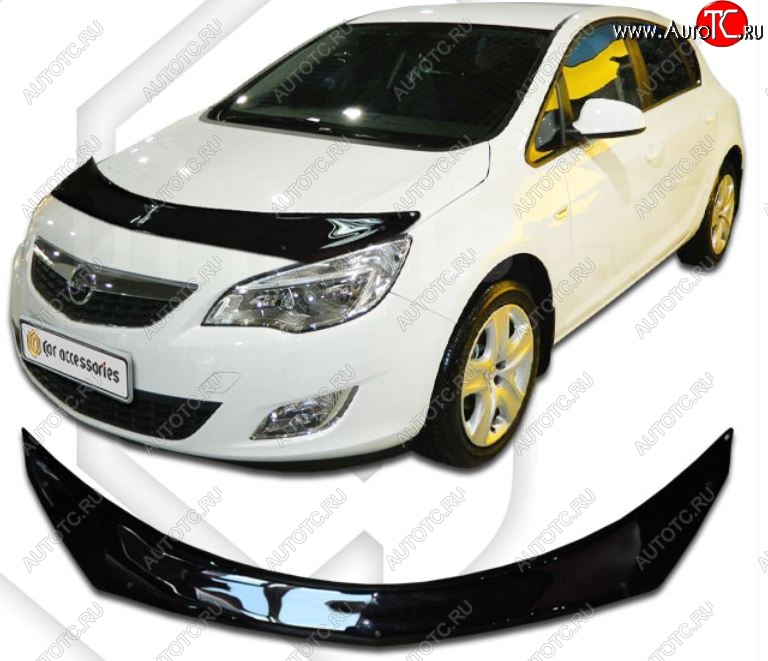 2 599 р. Дефлектор капота CA-Plastiс  Opel Astra  J (2012-2017) хэтчбек 5 дв.  рестайлинг (Шелкография черная)  с доставкой в г. Таганрог