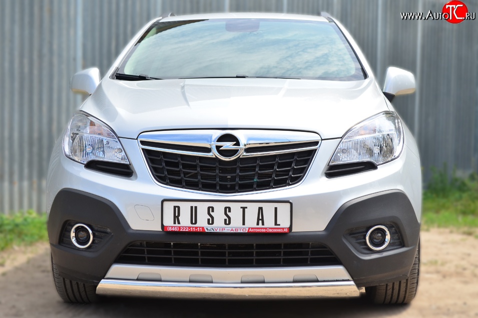 14 949 р. Защита переднего бампера (Ø75х42 мм, нержавейка) Russtal Opel Mokka  дорестайлинг (2012-2016)  с доставкой в г. Таганрог