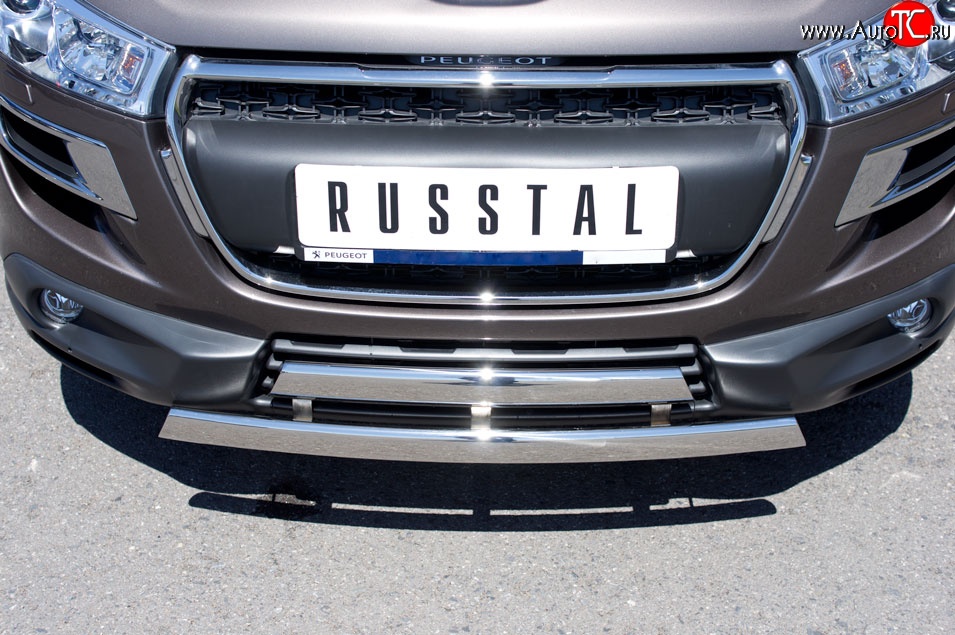 22 299 р. Защита переднего бампера (2 трубыØ75х42 мм, нержавейка) Russtal Peugeot 4008 (2012-2017)  с доставкой в г. Таганрог