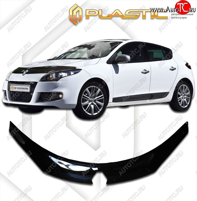 2 369 р. Дефлектор капота CA Plastic Exclusive  Renault Megane  хэтчбэк 5 дв. (2008-2016) дорестайлинг,  рестайлинг (Classic черный, Без надписи)  с доставкой в г. Таганрог