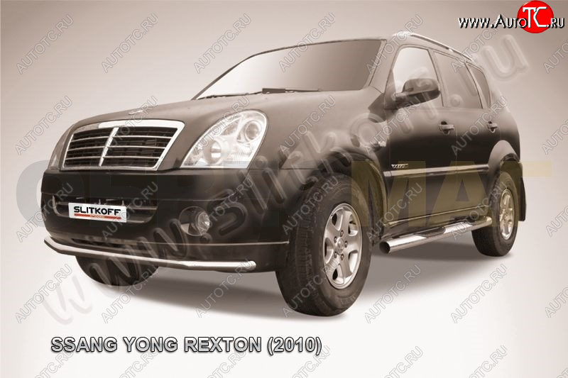 8 299 р. Защита переднего бампер Slitkoff  SSANGYONG Rexton  Y250 (2006-2012) (Цвет: серебристый)  с доставкой в г. Таганрог