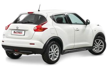 10 349 р. Защита порогов d42 с гибами Slitkoff  Nissan Juke  1 YF15 (2010-2014) дорестайлинг (сталь с полимерным покрытием, цвет черныйчёрный)  с доставкой в г. Таганрог. Увеличить фотографию 1