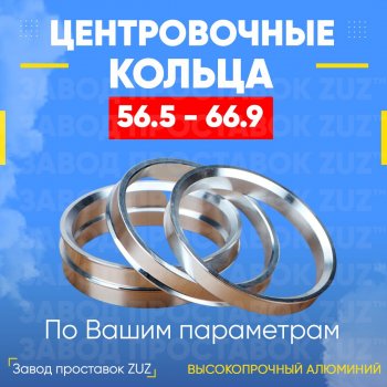 Алюминиевое центровочное кольцо (4 шт) ЗУЗ 56.5 x 66.9 Chery Fora A21, Chevrolet Fora (A21), Daewoo Kalos, Fiat Kalos, Opel Astra (G,  H,  H GTC), Combo (C), Corsa (C,  D), Meriva (A,  B), Tigra (A)