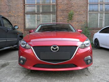 Защитная сетка в бампер (низ, ячейка 4х10 мм) Alfeco Премиум Mazda 3/Axela BM дорестайлинг, хэтчбэк (2013-2016)  (Чёрная)