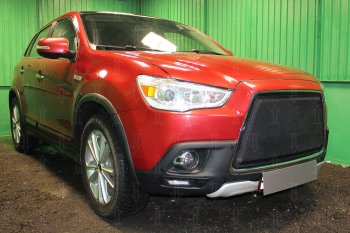 6 999 р. Защитная сетка в бампер (3D, ячейка 4х10 мм) Alfeco Премиум Mitsubishi ASX дорестайлинг (2010-2012) (Чёрная)  с доставкой в г. Таганрог. Увеличить фотографию 3