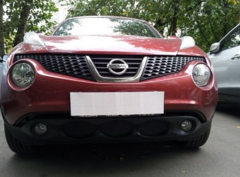 4 099 р. Защитная сетка в бампер (низ, ячейка 3х7 мм) Стрелка11 Стандарт  Nissan Juke  1 YF15 (2010-2014) дорестайлинг (Чёрная)  с доставкой в г. Таганрог. Увеличить фотографию 1