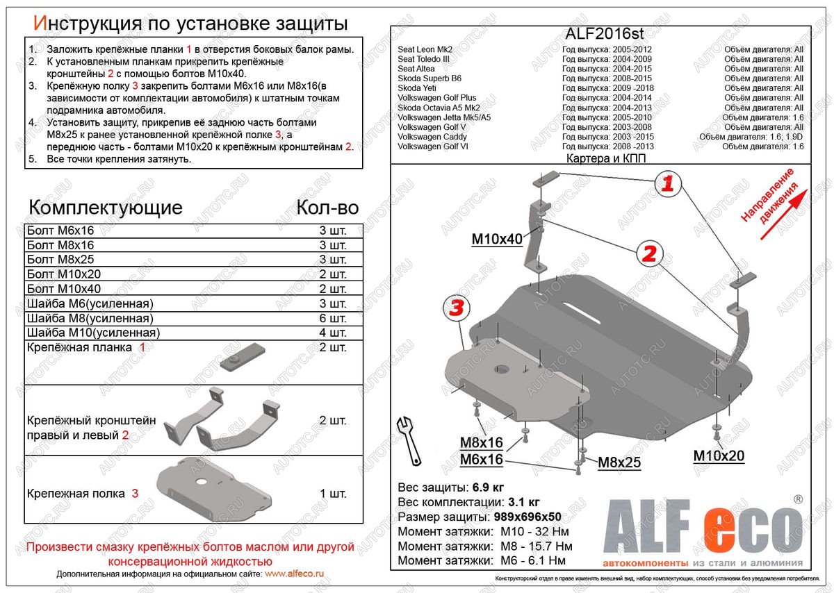 10 599 р. Защита картера и КПП (V-all) ALFECO  Volkswagen Caddy  2K (2003-2015) дорестайлинг, рестайлинг (алюминий 3 мм)  с доставкой в г. Таганрог