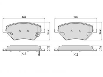 Колодки тормозные передние (148х63,2Х17.9 mm) CHERY Chery Tiggo 7 (2016-2020)