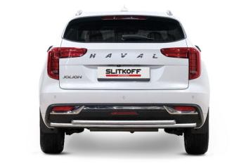 Защита заднего бампера d57+d42 (2WD) двойная Slitkoff Haval Jolion дорестайлинг (2020-2024)