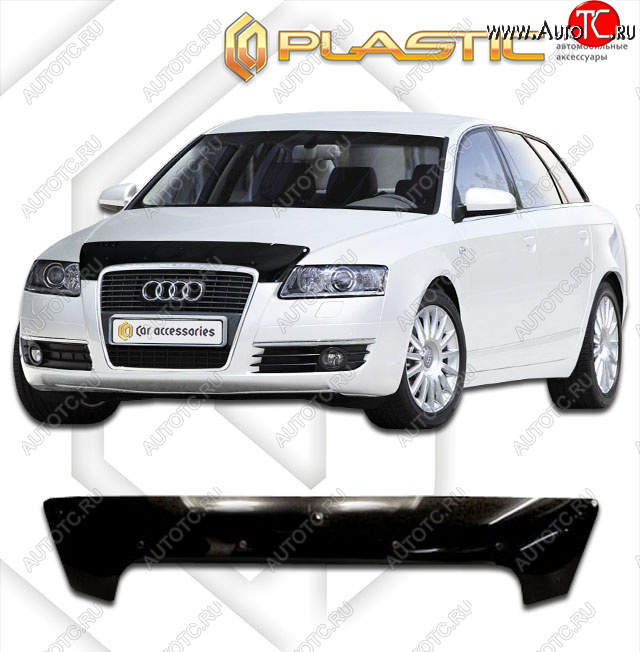 1 999 р. Дефлектор капота CA-Plastic  Audi A6  C6 (2004-2010) дорестайлинг, универсал, рестайлинг, универсал (classic черный, без надписи)  с доставкой в г. Таганрог