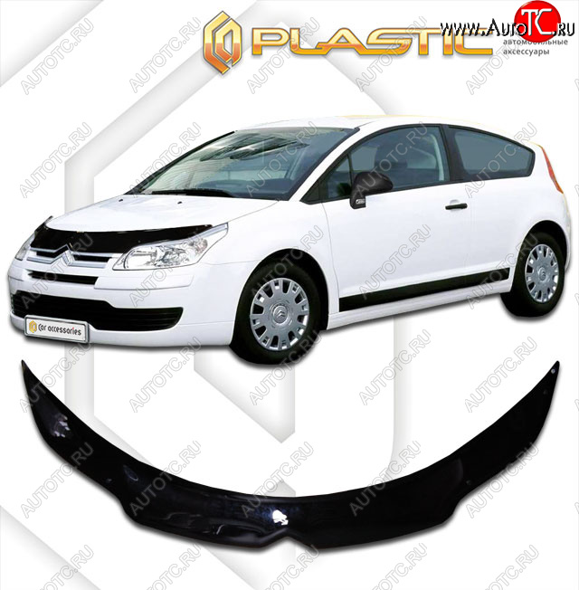 2 199 р. Дефлектор капота CA-Plastic  CITROEN C4 (2008-2011)  рестайлинг, хэтчбэк 3 дв.,  рестайлинг, хэтчбэк 5 дв. (classic черный, без надписи)  с доставкой в г. Таганрог