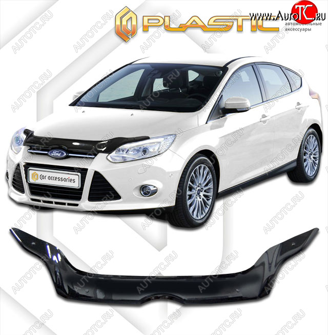 2 269 р. Дефлектор капота CA-Plastiс  Ford Focus  3 (2010-2015) хэтчбэк дорестайлинг (classic черный, без надписи)  с доставкой в г. Таганрог