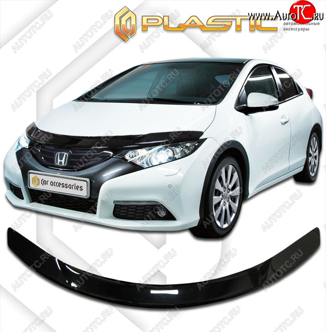 2 159 р. Дефлектор капота CA-Plastic  Honda Civic  FK2 (2011-2016) хэтчбэк 5 дв. (classic черный, без надписи)  с доставкой в г. Таганрог