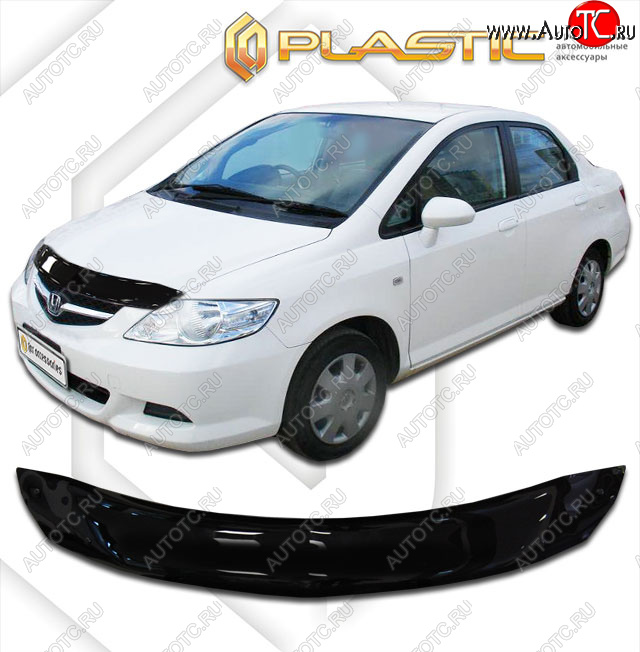 1 899 р. Дефлектор капота CA-Plastic  Honda Fit Aria  GD (2005-2009) рестайлинг седан (classic черный, без надписи)  с доставкой в г. Таганрог