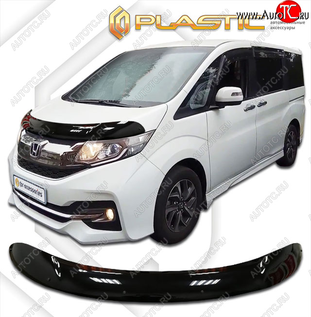 2 099 р. Дефлектор капота CA-Plastic  Honda StepWagon  5 RP1,RP2, RP3, RP4 (2015-2017) минивэн дорестайлинг (classic черный, без надписи)  с доставкой в г. Таганрог