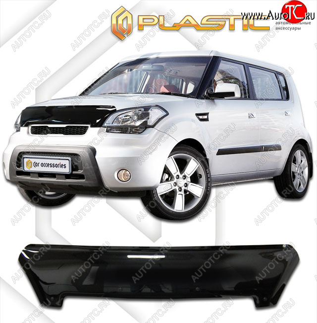 2 189 р. Дефлектор капота CA-Plastic  KIA Soul  AM (2011-2014) рестайлинг (classic черный, без надписи)  с доставкой в г. Таганрог