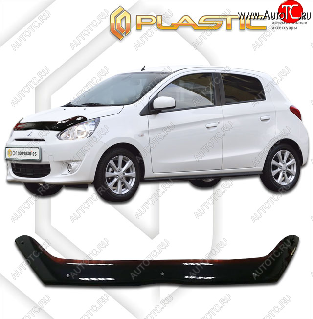 1 979 р. Дефлектор капота CA-Plastic  Mitsubishi Mirage  A03A (2012-2015) хэтчбэк 5 дв. дорестайлинг (classic черный, без надписи)  с доставкой в г. Таганрог