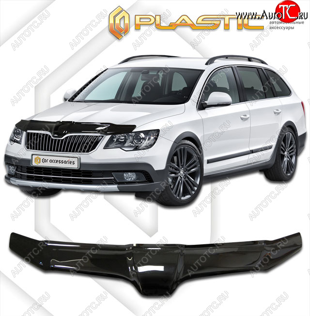 2 099 р. Дефлектор капота CA-Plastic  Skoda Superb  (B6) 3T (2013-2015) лифтбэк рестайлинг (classic черный, без надписи)  с доставкой в г. Таганрог