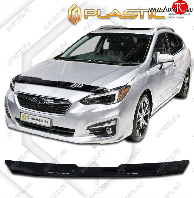 1 799 р. Дефлектор капота CA-Plastic  Subaru Impreza  GT (2016-2019) хэтчбэк дорестайлинг (classic черный, без надписи)  с доставкой в г. Таганрог