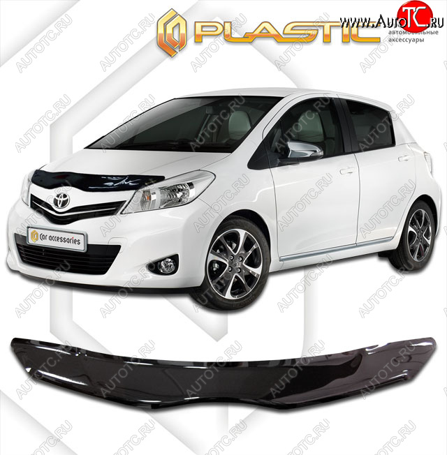 1 899 р. Дефлектор капота CA-Plastic  Toyota Yaris  XP130 (2010-2014) хэтчбэк 5 дв. дорестайлинг (classic черный, без надписи)  с доставкой в г. Таганрог