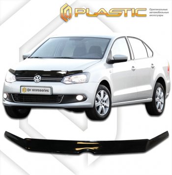 1 899 р. Дефлектор капота CA-Plastic  Volkswagen Polo  Mk5 (2010-2015) хэтчбэк 3 дв. (classic черный, без надписи)  с доставкой в г. Таганрог. Увеличить фотографию 1