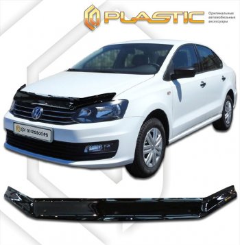 1 899 р. Дефлектор капота CA-Plastic  Volkswagen Polo  5 (2015-2020) хэтчбек рестайлинг (classic черный, без надписи)  с доставкой в г. Таганрог. Увеличить фотографию 1