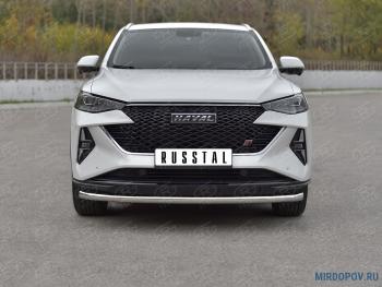 13 399 р. Защита переднего бампера d63 секции SLITKOFF  Haval F7x (2022-2024) рестайлинг (нержавейка полированная)  с доставкой в г. Таганрог. Увеличить фотографию 1