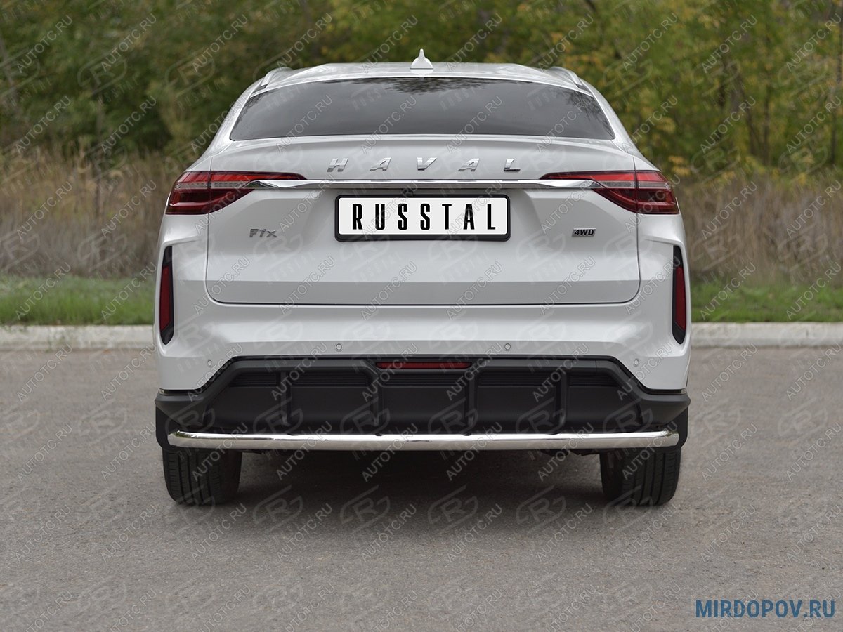 12 849 р. Защита заднего бампера d63 секции SLITKOFF  Haval F7x (2022-2025)  рестайлинг (нержавейка полированная)  с доставкой в г. Таганрог