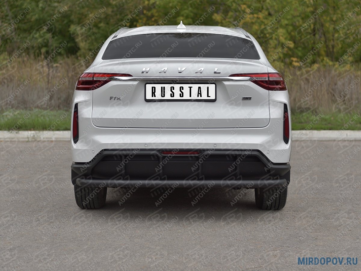 9 399 р. Защита заднего бампера d63 секции SLITKOFF  Haval F7x (2022-2024) рестайлинг (нержавейка окрашенная в черный цвет)  с доставкой в г. Таганрог