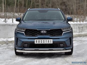 13 399 р. Защита переднего бампера d63 секции SLITKOFF  KIA Sorento  MQ4 (2020-2022) (нержавейка полированная)  с доставкой в г. Таганрог. Увеличить фотографию 1