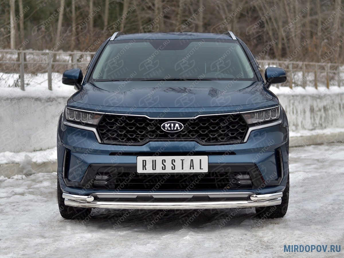 17 899 р. Защита переднего бампера d63 секции-d42 уголки SLITKOFF  KIA Sorento  MQ4 (2020-2022) (нержавейка полированная)  с доставкой в г. Таганрог