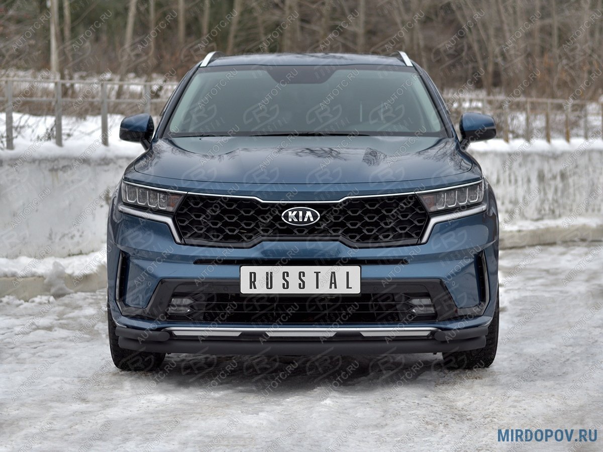 14 349 р. Защита переднего бампера d63 секции-d42 уголки SLITKOFF  KIA Sorento  MQ4 (2020-2022) (нержавейка)  с доставкой в г. Таганрог