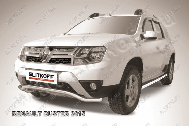 11 499 р. Защита переднего бампера (нержавейка, волна 57) Slitkoff  Renault Duster  HS (2015-2021) рестайлинг (полированная)  с доставкой в г. Таганрог